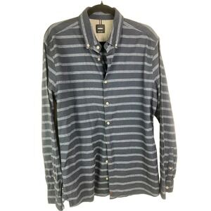 Strellson Mens Shirt Large Slim Fit Lightweight Blue Striped Long Sleeve Button